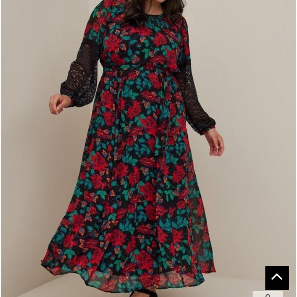Torrid Christmas Poinsettia Floral Peasant Maxi Dress Size 0